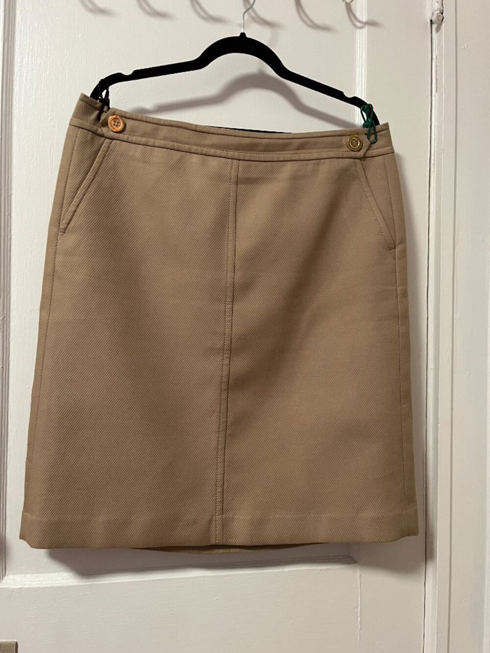 Talbots Tan Khaki Twill Pencil Skirt with Gold Accent Buttons - Size 14